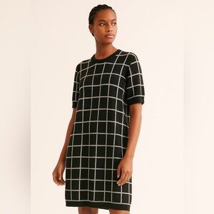 Mixumi Sweater Dress Charcoal Dark Gray White Stripes Plaid Size Small.